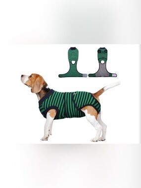 Green & Black Striped Dog Recovery Suit - Soft Post-Surgery Wrap